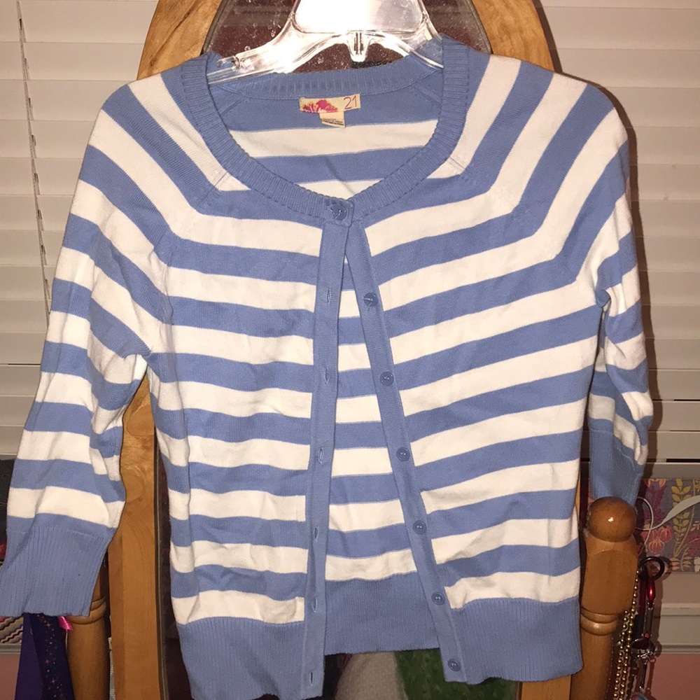 Blue and white striped cardigan